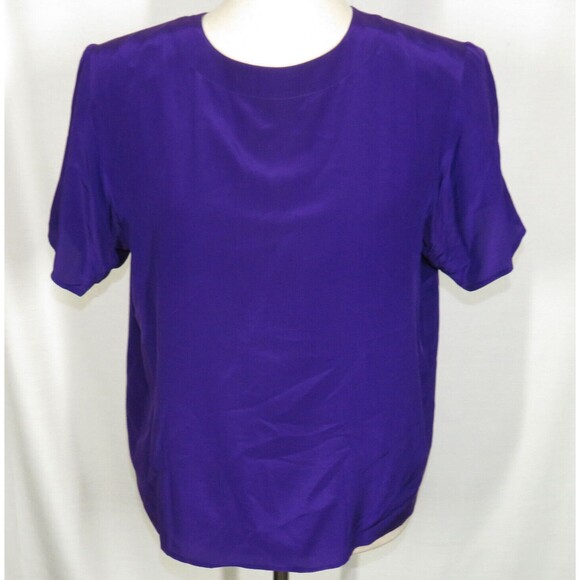 Anna & Frank Purple Silk Short Sleeve Blouse Size Medium - Picture 5 of 5